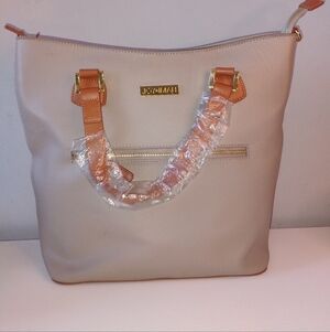 Joy & Iman Cream and Tan Leather Tote and Crossbody Set